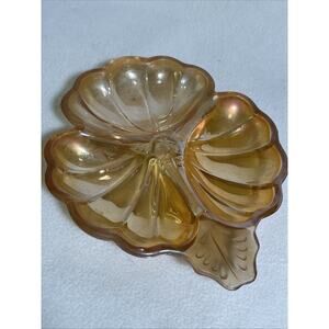 VTG Jeannette Glass Marigold Carnival Glass Doric Pattern Clover Nut Dish